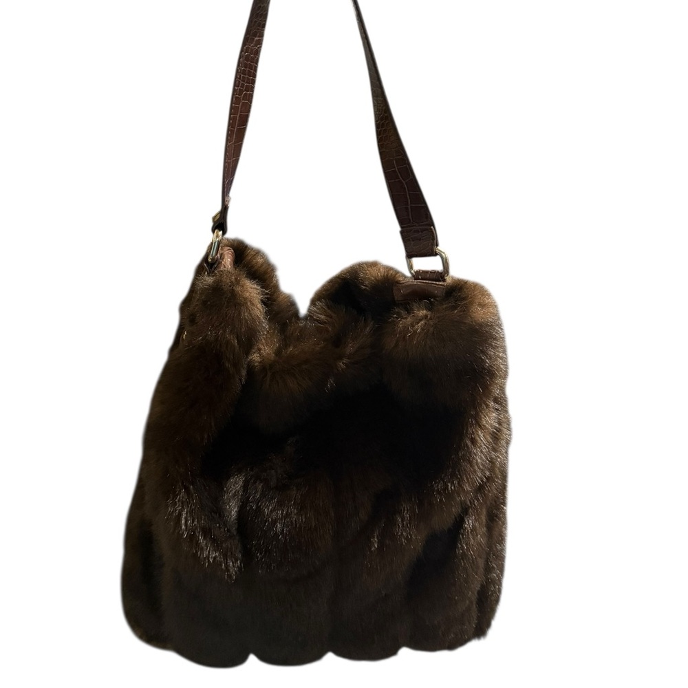 Brown Faux Fur Hobo Bag with faux Croc Strap – Bath & Body Works Shoulder Bag